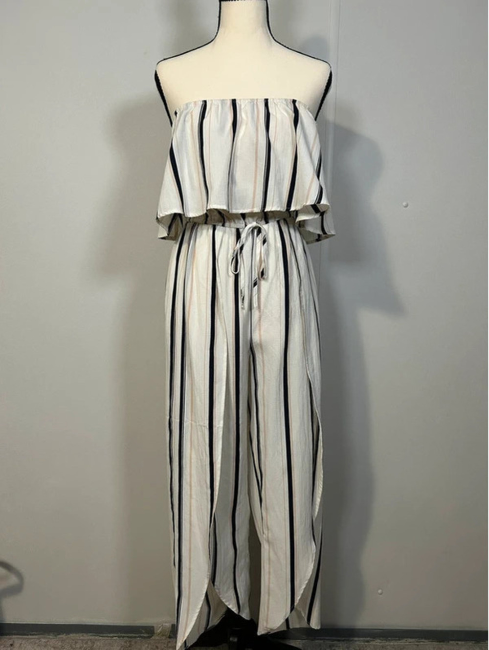 Hers & Mine Strapless Striped Wide Leg Jumpsuit Size M Beach Resort